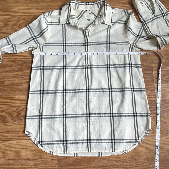 Loft Softened Cream & Black Plaid Long Sleeve Half button shirt - Picture 6 of 10